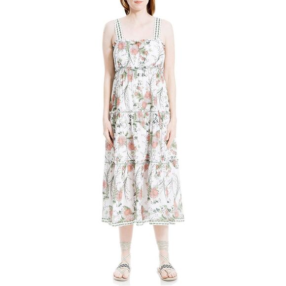 MAX STUDIO NWT White & Pink Floral Botanical Boho Tiered Maxi Dress X-Large - Picture 2 of 10